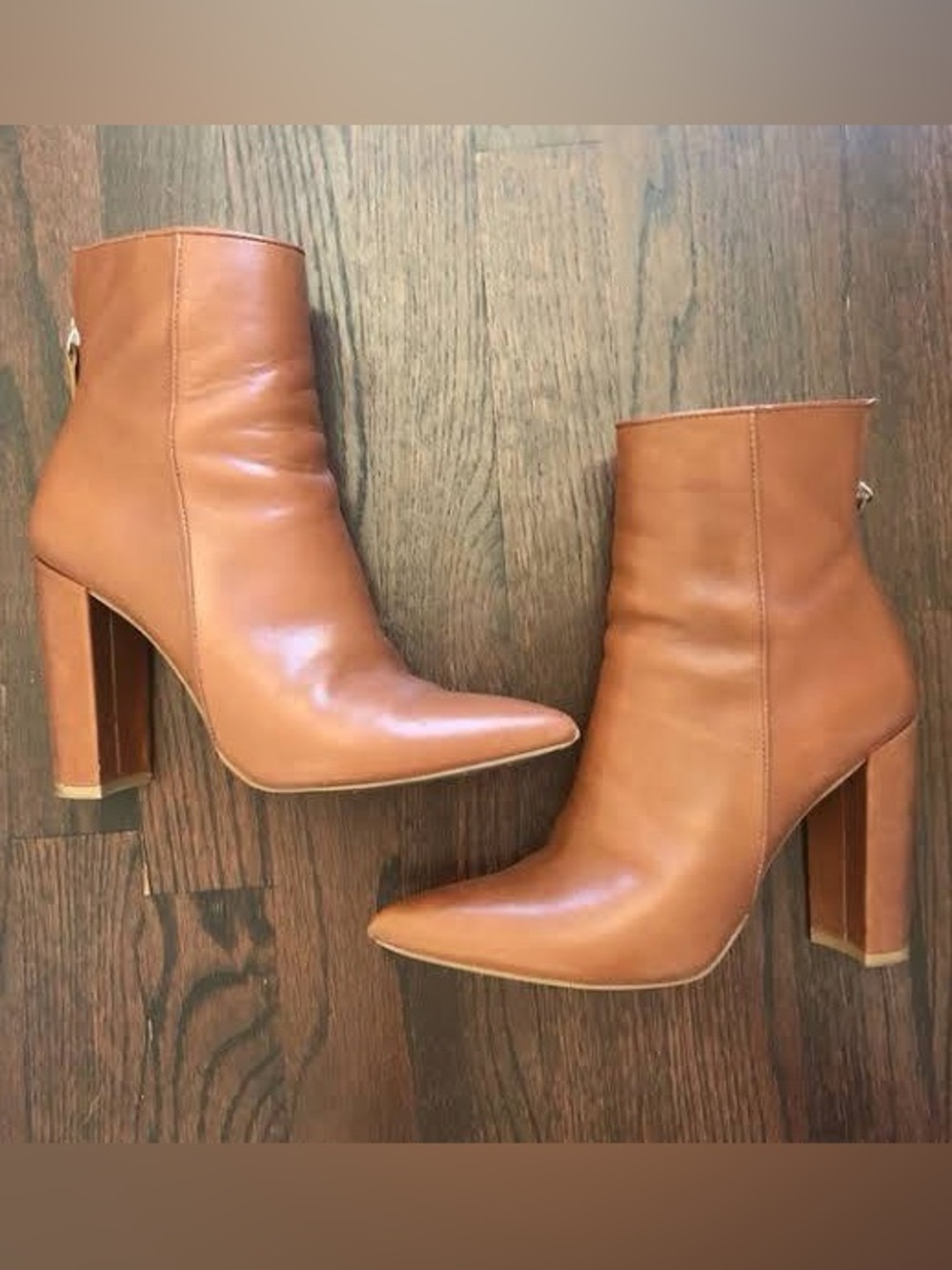 Steve Madden Tan Leather Pointed-Toe Block Heel Ankle Boots